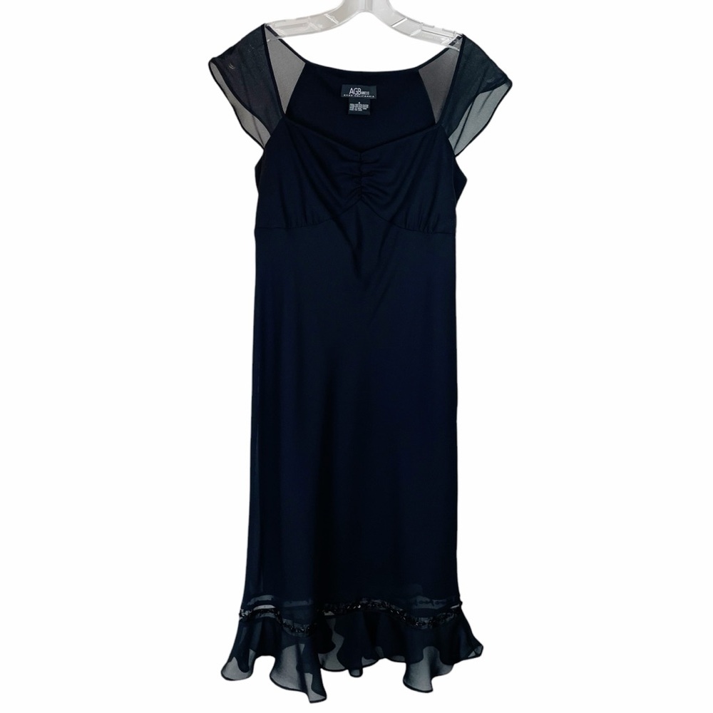 Fairycore Whimsigoth Black Dress Sheer Overlay Sequin Ruffle AGB Byer NWT Size 6